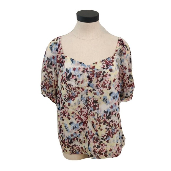 Banana Republic NEW Women's Blouse Floral Size M Puff Sleeve Sweetheart Neck. - Picture 1 of 6